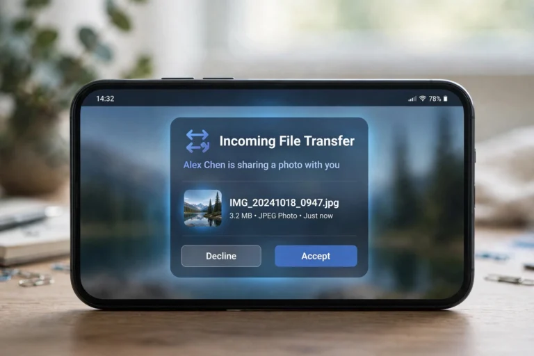 Incoming AirDrop request on a smartphone with Accept and Decline buttons