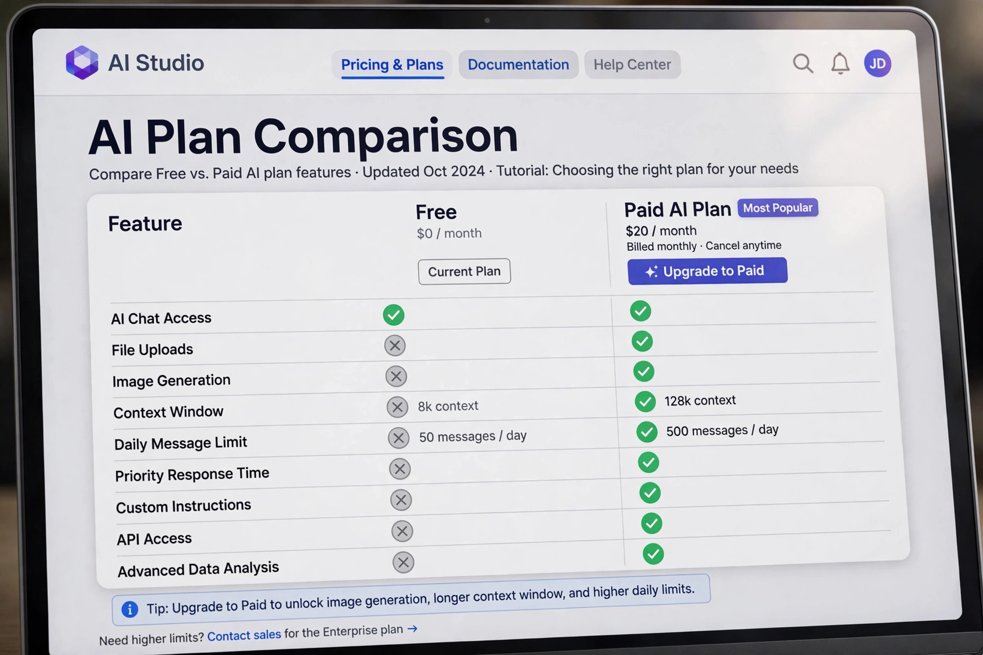 Comparison of ChatGPT Free versus Plus plan features side by side