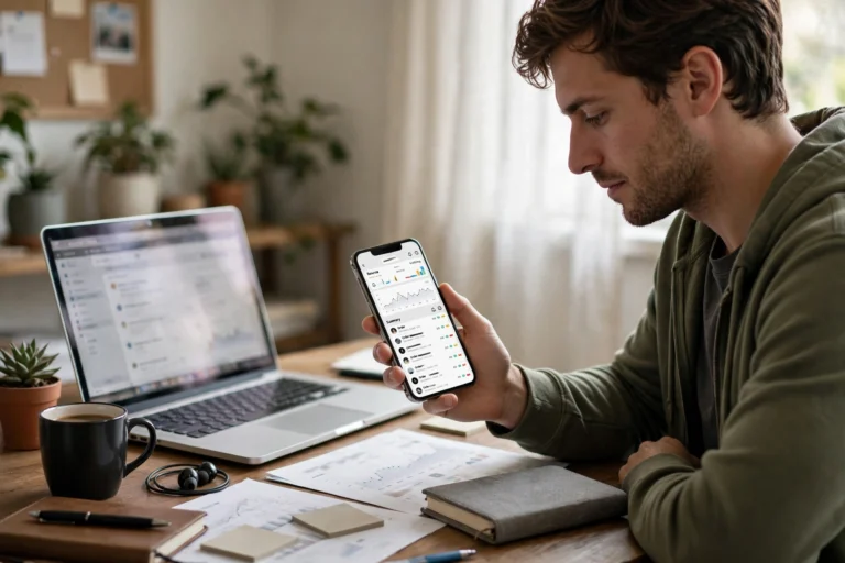 Fiverr seller checking order notifications and earnings on a phone
