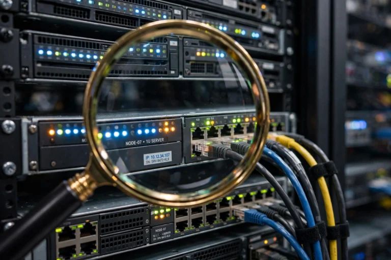 Illustration of web servers in a data center powering websites around the world