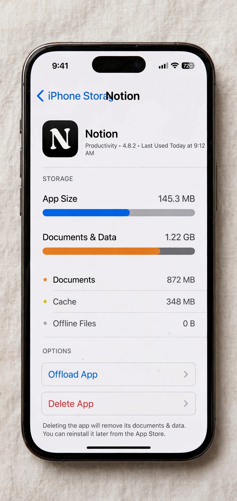 Viewing an app storage breakdown on iPhone