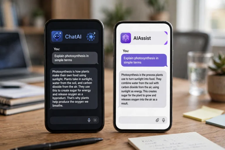 Two Android phones side by side comparing Perplexity and Gemini assistant answers