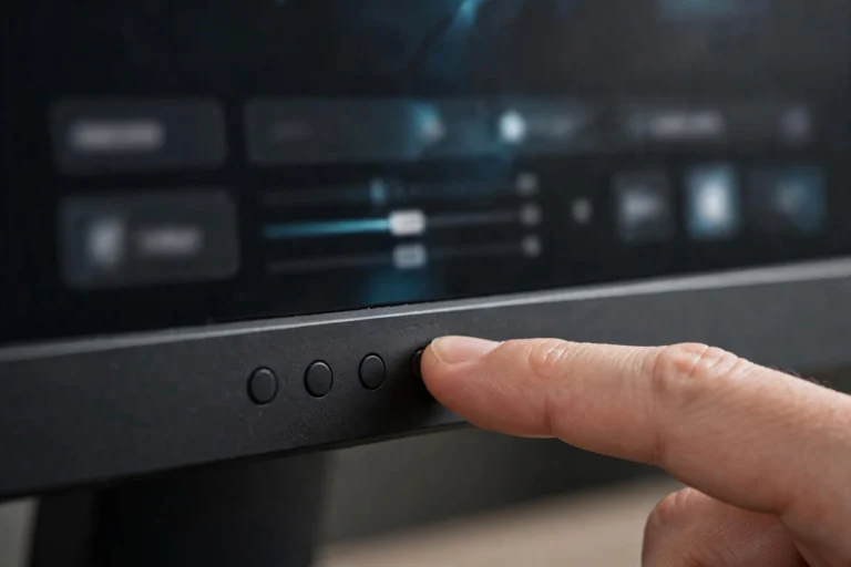 Finger pressing a monitor's on-screen menu buttons to enable 144Hz mode when the monitor only shows 60Hz