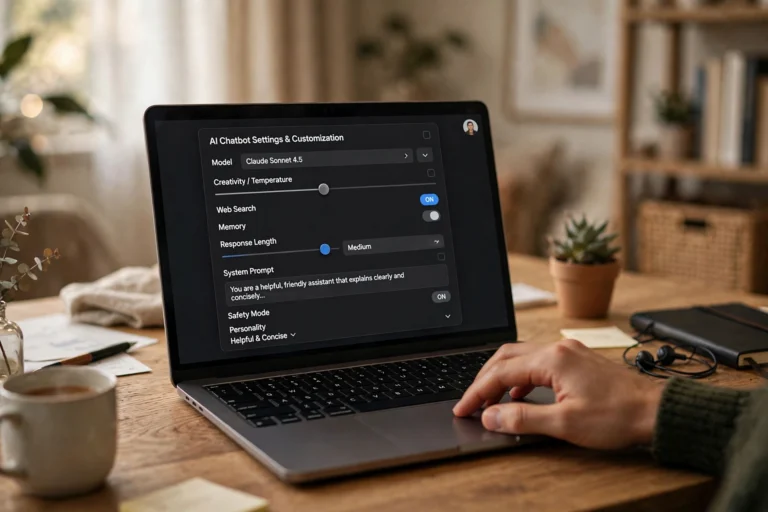 Screenshot-style photo of a laptop showing ChatGPT custom instructions settings panel being configured