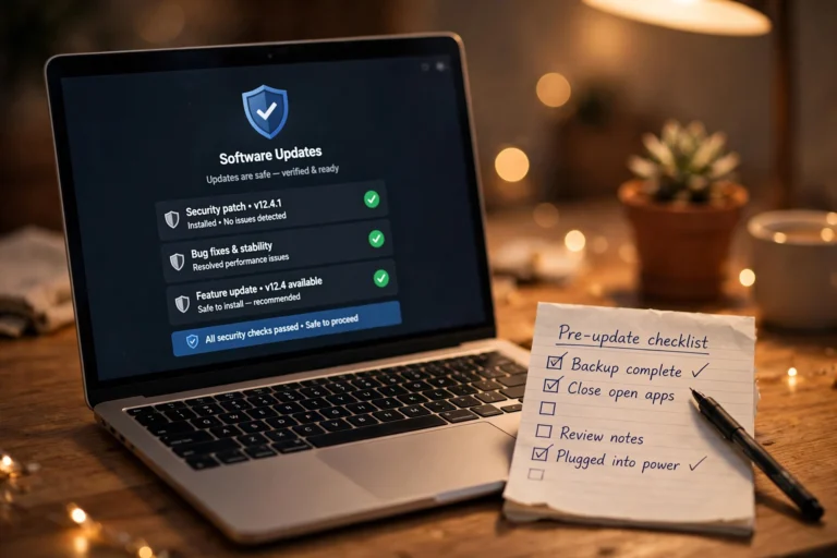 WordPress updates screen running safely with a fresh verified backup ready to restore