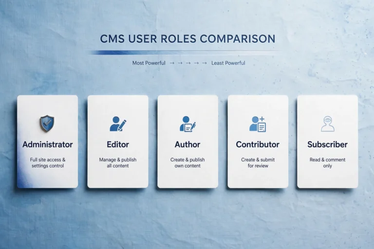 Visual comparison of the five WordPress user roles from Administrator to Subscriber