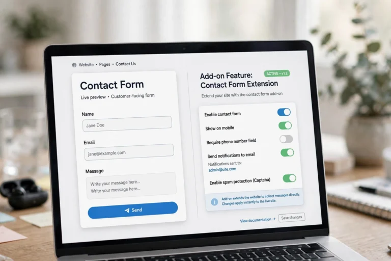 Laptop showing a contact form added to a website by a WordPress plugin