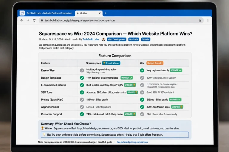 Feature comparison chart between WordPress and Wix for beginners