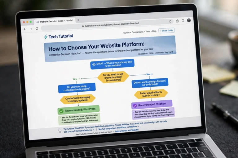 Decision flowchart helping readers choose between WordPress.com and WordPress.org